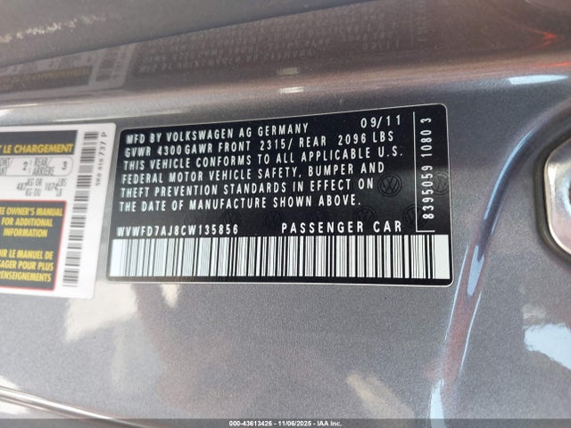 Продажа на аукционе авто 2012 Volkswagen Gti 2-door, vin: WVWFD7AJ8CW135856, номер лота: 43613426