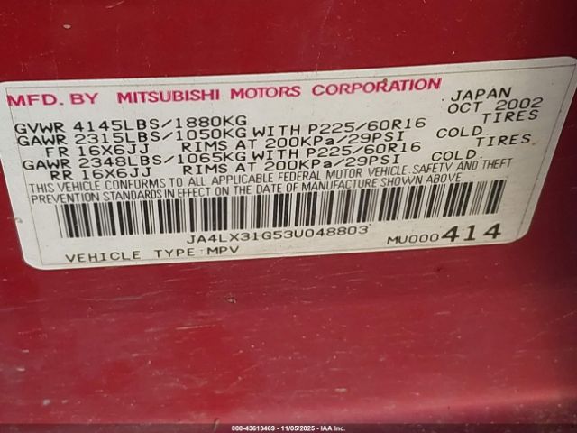 2003 MITSUBISHI OUTLANDER JA4LX31G53U048803 Photo 8