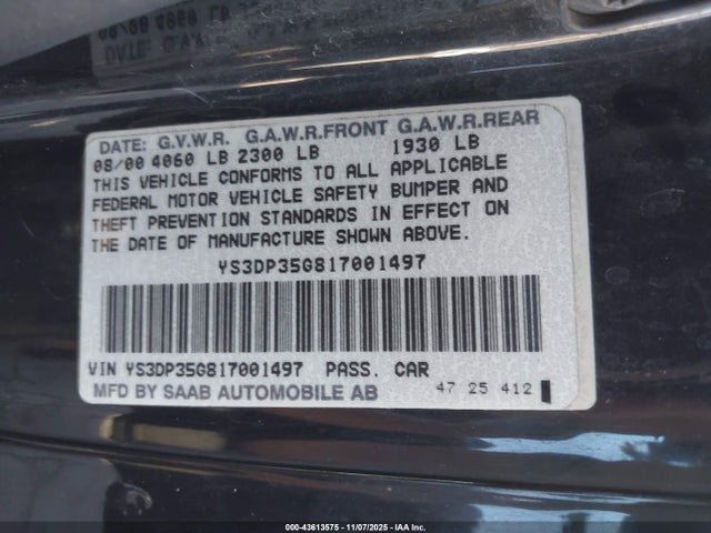 2001 SAAB 9-3 YS3DP35G817001497 Photo 8