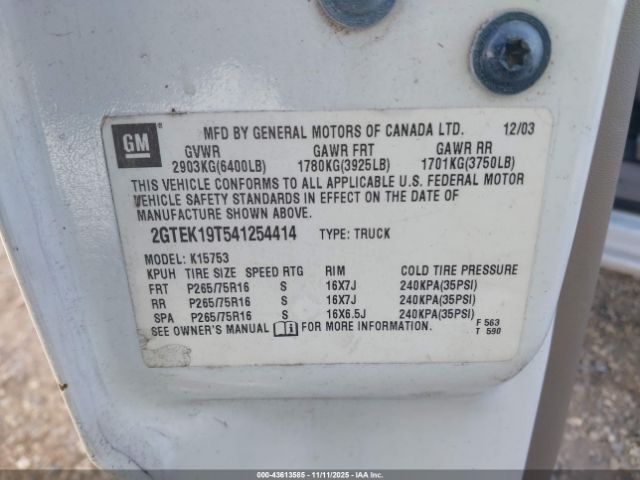 2004 GMC SIERRA 1500 2GTEK19T541254414 Photo 8