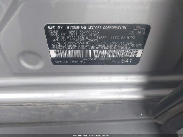 2019 MITSUBISHI OUTLANDER JA4AD3A3XKZ006853 Photo 8