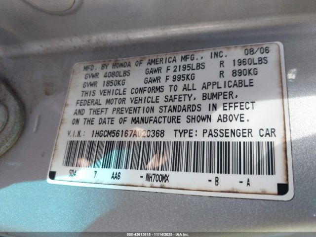 2007 HONDA ACCORD 1HGCM56167A020368 Photo 8