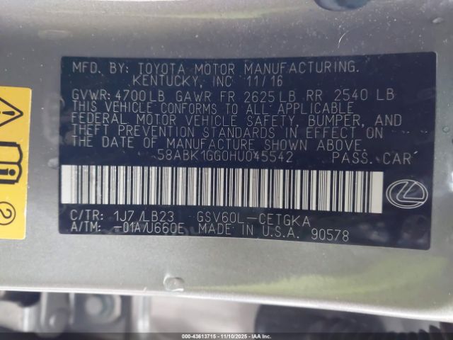 2017 LEXUS ES 350 58ABK1GG0HU045542 Photo 8