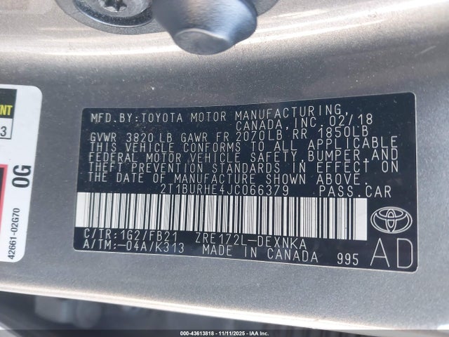 Toyota COROLLA LE 2018 2T1BURHE4JC066379 Image 9