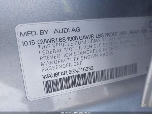 2016 AUDI A4 WAUBFAFL5GN016932 Photo 8