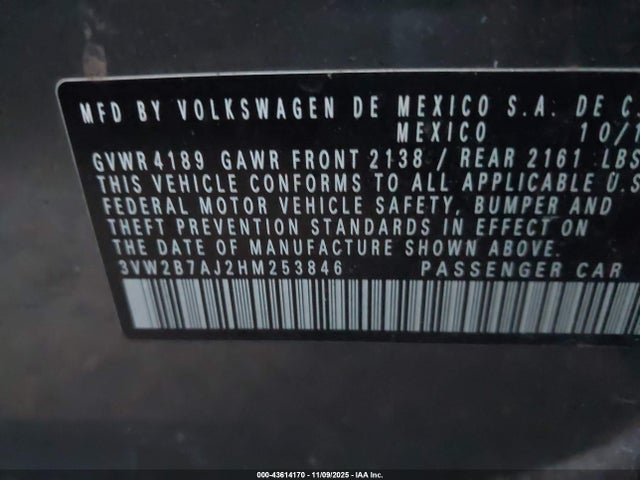43614170 :رقم المزاد ، 3VW2B7AJ2HM253846 vin ، 2017 Volkswagen Jetta 1.4t S مزاد بيع