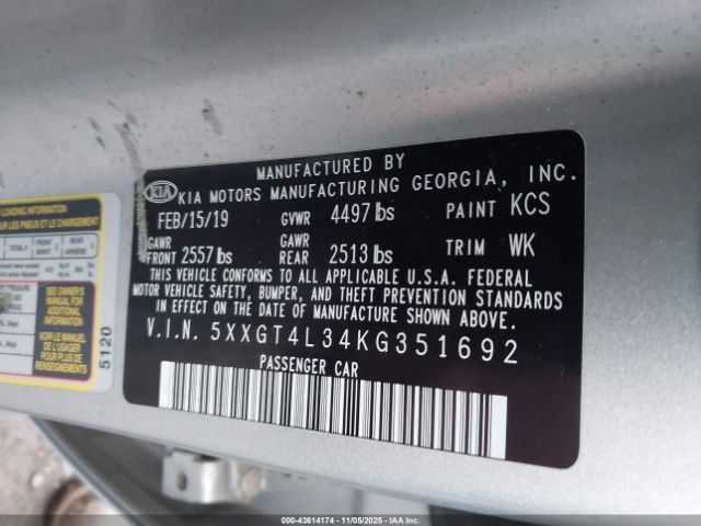 2019 KIA OPTIMA 5XXGT4L34KG351692 Photo 8