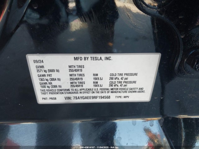 2024 TESLA MODEL Y 7SAYGAEE9RF194568 Photo 8