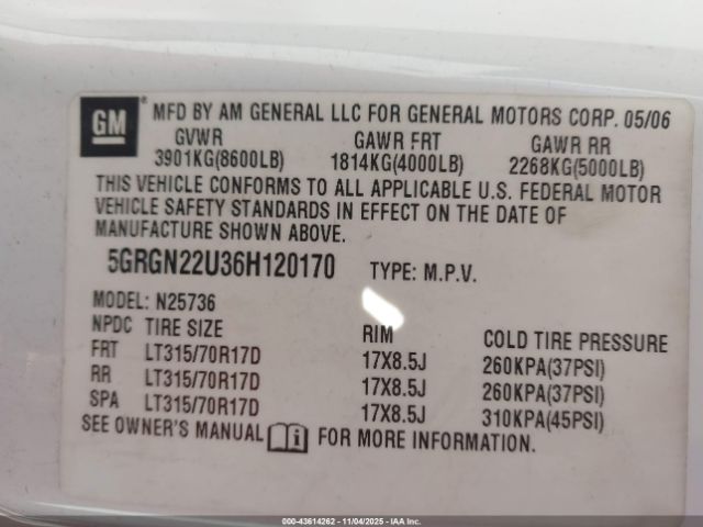 2006 HUMMER H2 SUT 5GRGN22U36H120170 Photo 8