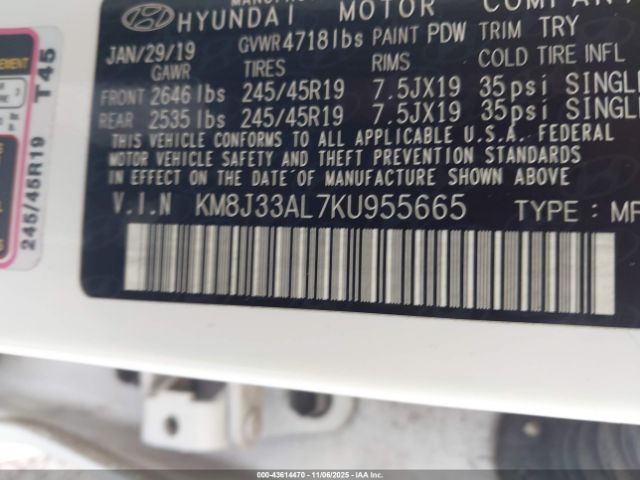2019 HYUNDAI TUCSON KM8J33AL7KU955665 Photo 8
