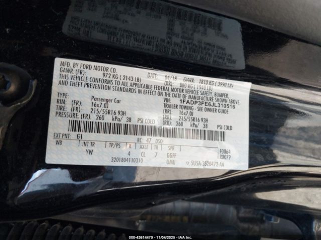 2018 FORD FOCUS 1FADP3FE6JL310516 Photo 8