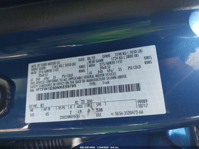 2022 FORD F-150 1FTFW1E80NKE59795 Photo 8
