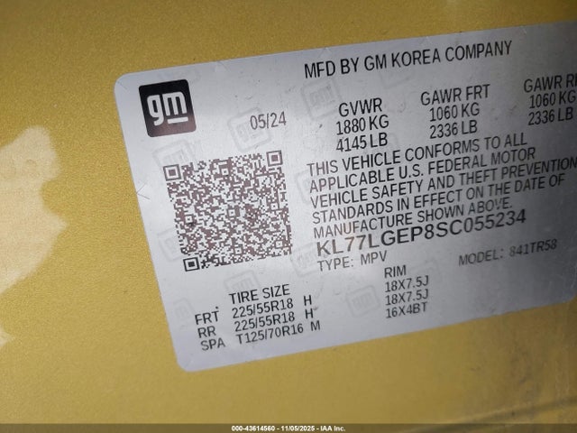 KL77LGEP8SC055234 Chevrolet Trax Fwd 1rs
