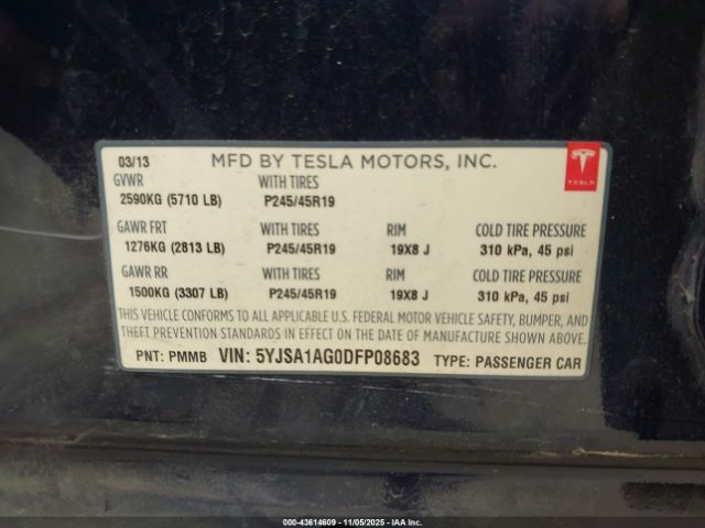 2013 TESLA MODEL S 5YJSA1AG0DFP08683 Photo 8