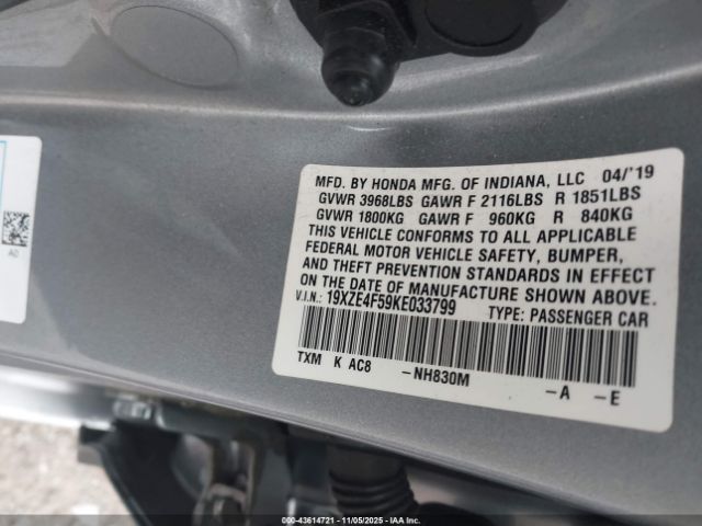 2019 HONDA INSIGHT 19XZE4F59KE033799 Photo 8