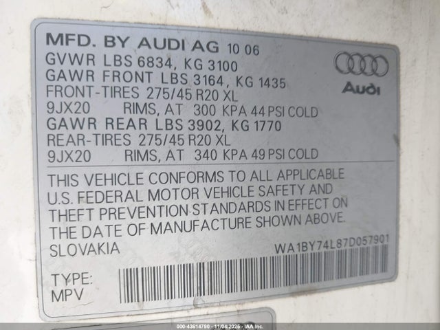 2007 AUDI Q7 WA1BY74L87D057901 Photo 8