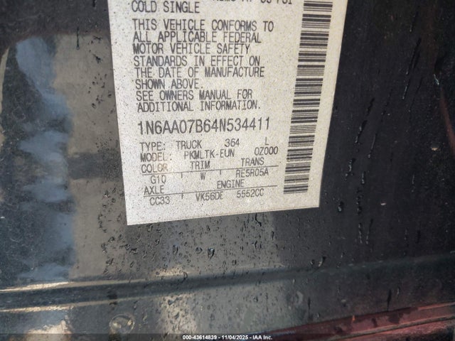 Продаж на аукціоні авто 2004 Nissan Titan Se, vin: 1N6AA07B64N534411, номер лоту: 43614839