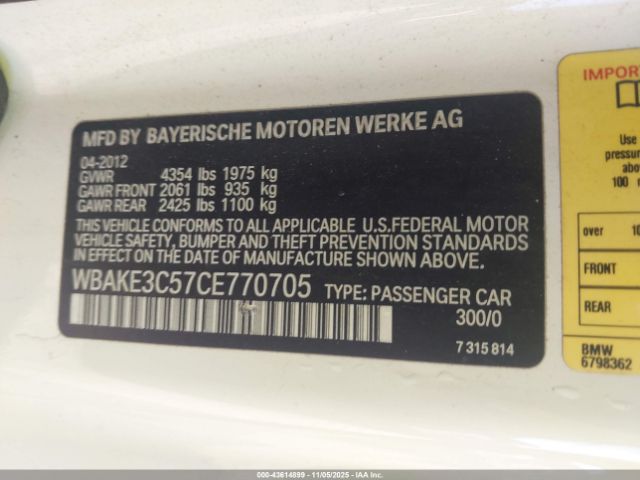 2012 BMW 328I WBAKE3C57CE770705 Photo 8