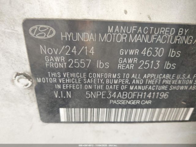 2015 HYUNDAI SONATA 5NPE34AB0FH141196 Photo 8