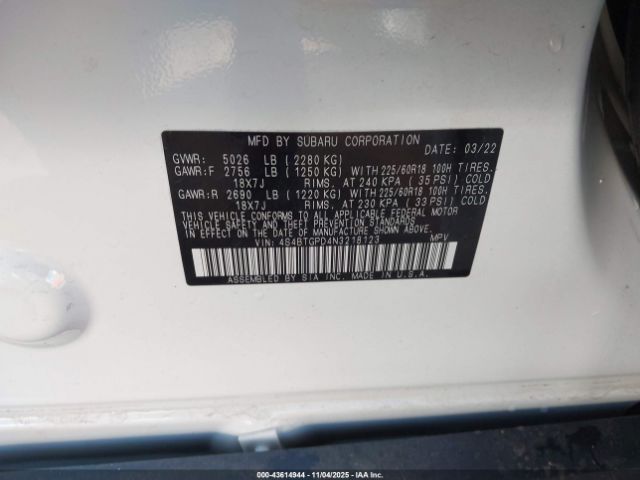 2022 SUBARU OUTBACK 4S4BTGPD4N3218123 Photo 8