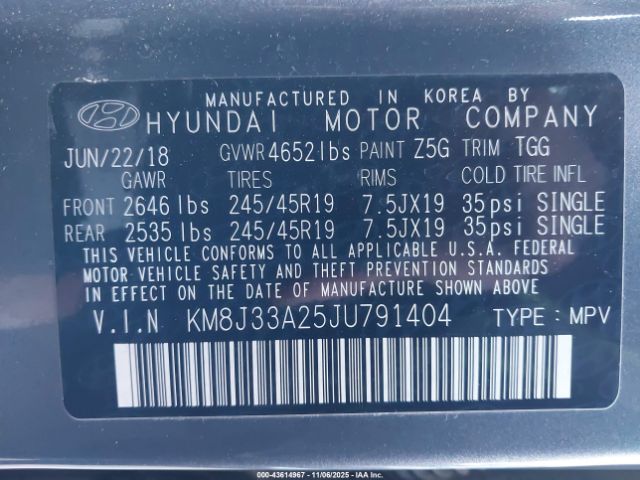 2018 HYUNDAI TUCSON KM8J33A25JU791404 Photo 8