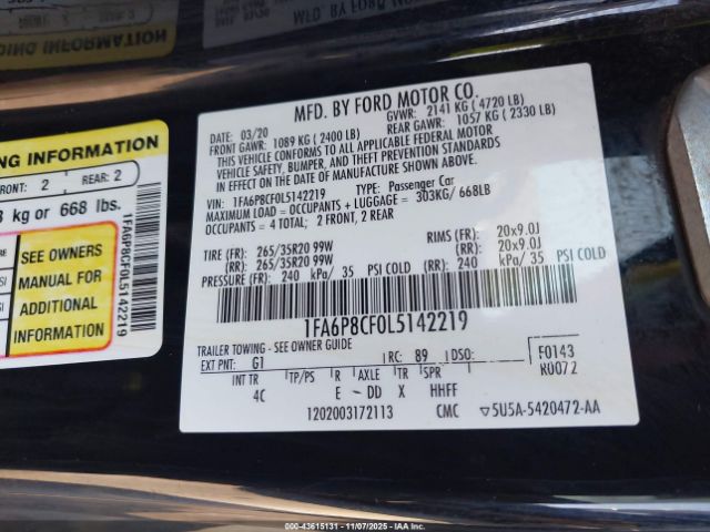 2020 FORD MUSTANG 1FA6P8CF0L5142219 Photo 8