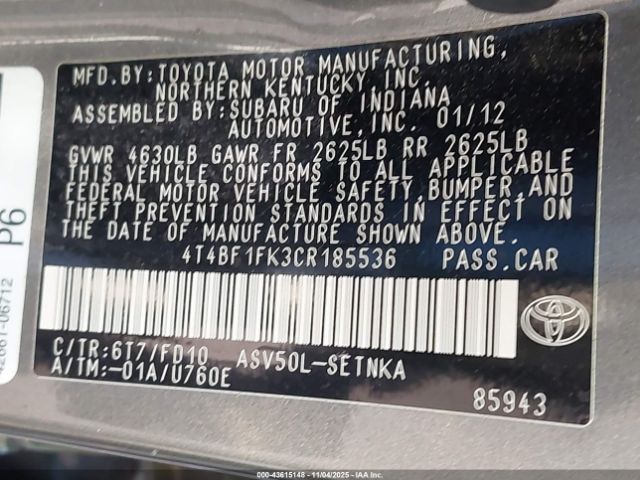 2012 TOYOTA CAMRY 4T4BF1FK3CR185536 Photo 8
