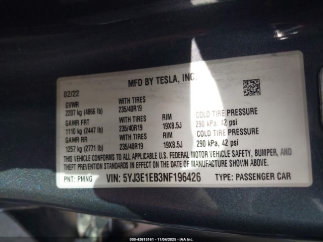 2022 TESLA MODEL 3 5YJ3E1EB3NF196426 Photo 8