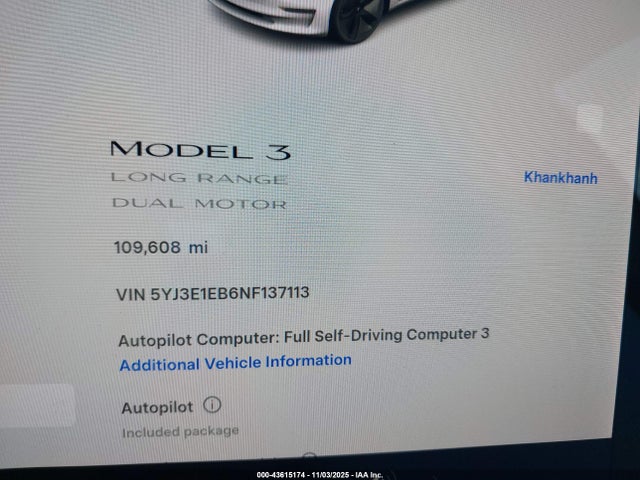 2022 TESLA MODEL 3 5YJ3E1EB6NF137113 Photo 6