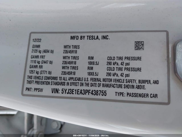 2023 TESLA MODEL 3 5YJ3E1EA3PF438755 Photo 8