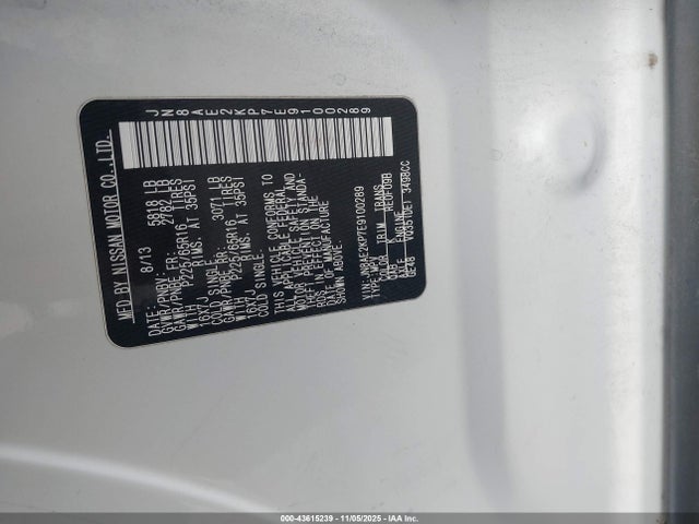 JN8AE2KP7E9100289 Nissan Quest Sv