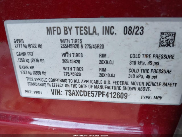 2023 TESLA MODEL X 7SAXCDE57PF412609 Photo 8