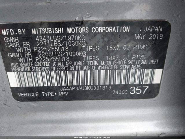 2019 MITSUBISHI OUTLANDER SPORT JA4AP3AU8KU031313 Photo 8