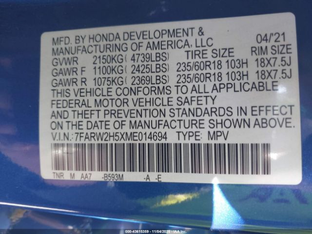 2021 HONDA CR-V 7FARW2H5XME014694 Photo 8