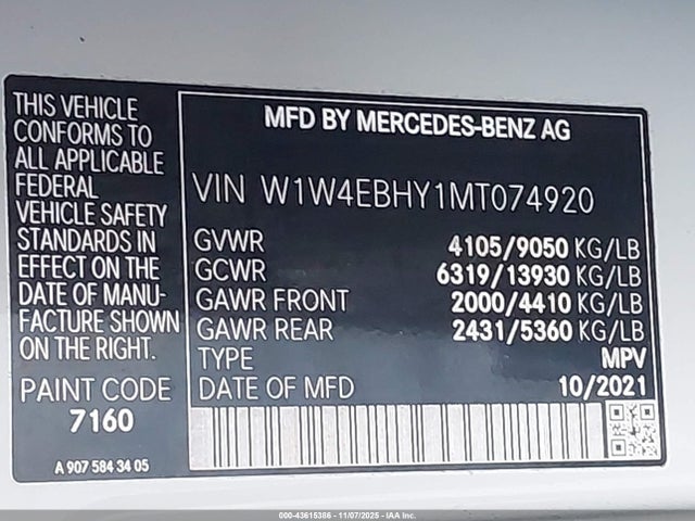 W1W4EBHY1MT074920 Mercedes-Benz Sprinter 2500 Standard Roof V6