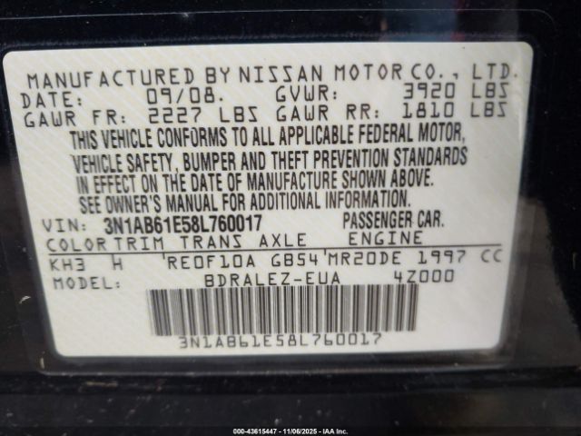 2008 NISSAN SENTRA 3N1AB61E58L760017 Photo 8