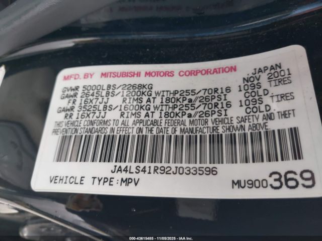 2002 MITSUBISHI MONTERO SPORT JA4LS41R92J033596 Photo 8