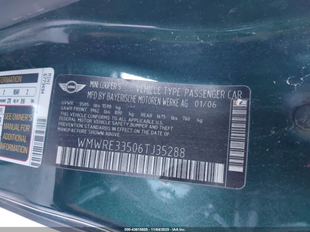 2006 MINI COOPER S WMWRE33506TJ35288 Photo 8