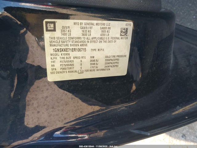 1GNSKKE71ER106715 Chevrolet Suburban 1500 Ltz