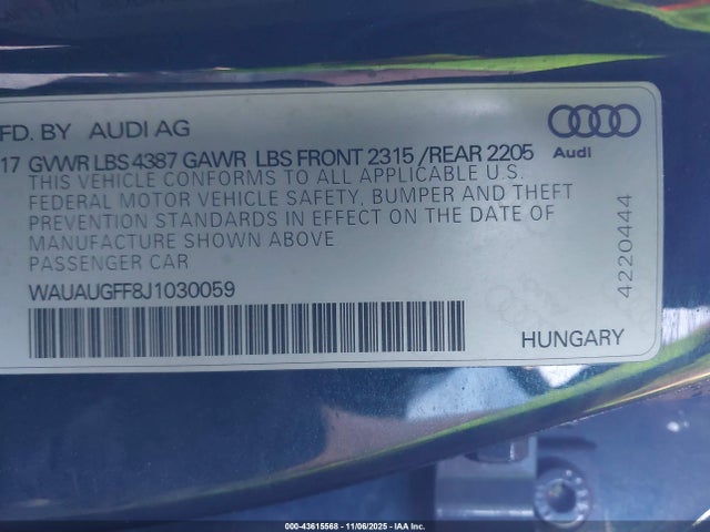 2018 AUDI A3 WAUAUGFF8J1030059 Photo 8