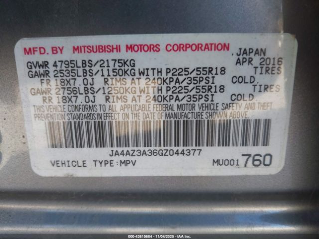 2016 MITSUBISHI OUTLANDER JA4AZ3A36GZ044377 Photo 8