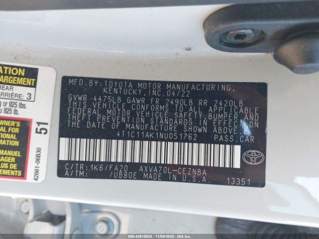 2022 TOYOTA CAMRY 4T1C11AK1NU051762 Photo 8