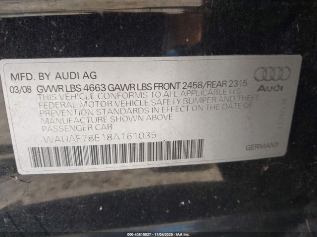 2008 AUDI A4 WAUAF78E18A161035 Photo 8