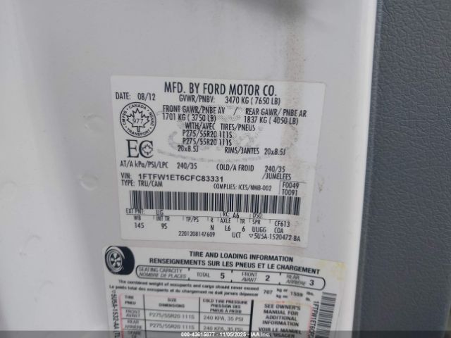 2012 FORD F-150 1FTFW1ET6CFC83331 Photo 8