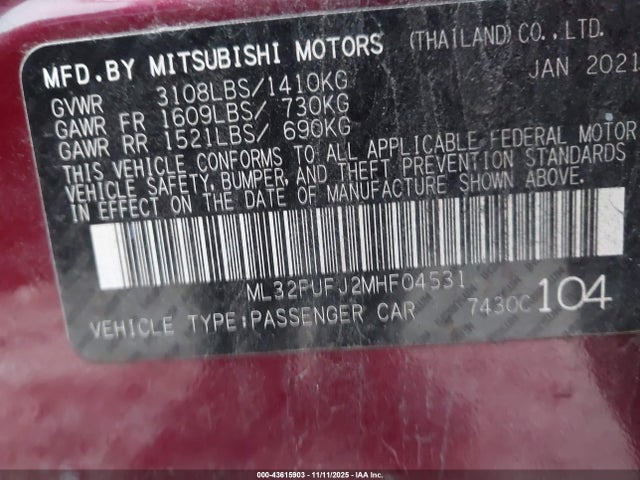 2021 MITSUBISHI MIRAGE G4 ML32FUFJ2MHF04531 Photo 8