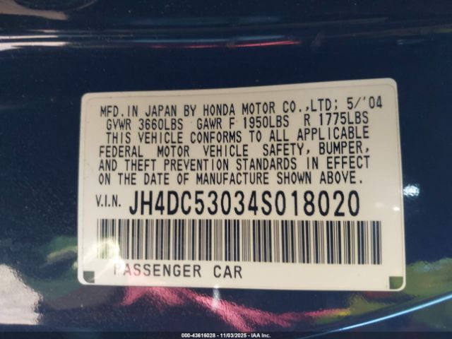 2004 ACURA RSX JH4DC53034S018020 Photo 8