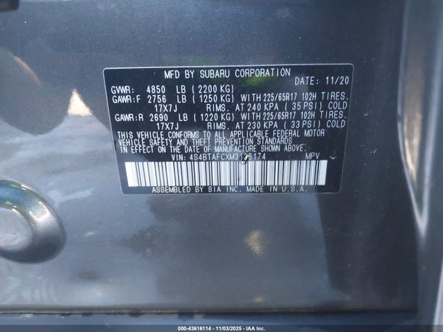 4S4BTAFCXM3136174 Subaru Outback Premium