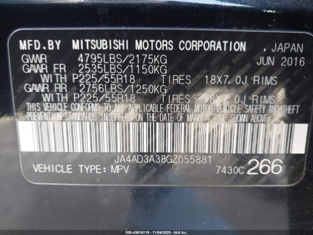 2016 MITSUBISHI OUTLANDER JA4AD3A38GZ055881 Photo 8