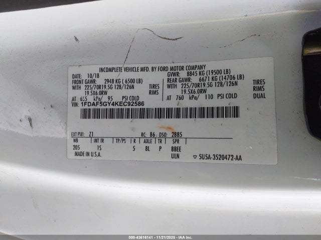 Продажа на аукционе авто 2019 Ford F-550 Chassis Xl, vin: 1FDAF5GY4KEC92586, номер лота: 43616141