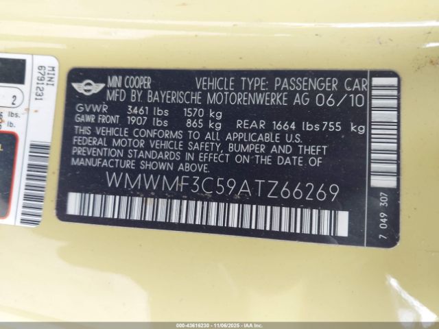 2010 MINI COOPER WMWMF3C59ATZ66269 Photo 8